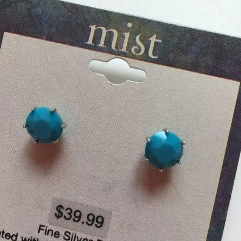Mist Swarovski Silver Turquoise Earrings New - Picture 4 of 6